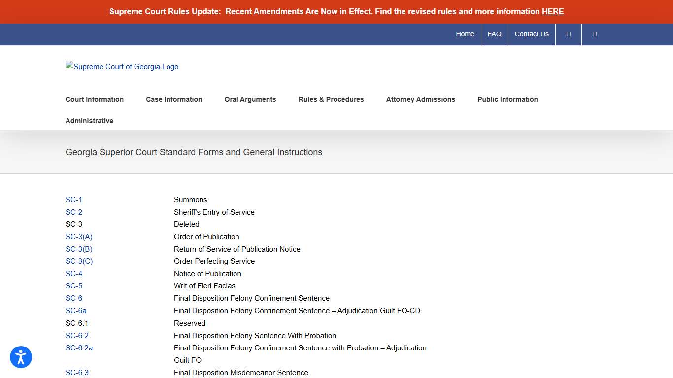 Georgia Superior Court Standard Forms and General Instructions – Supreme Court of Georgia