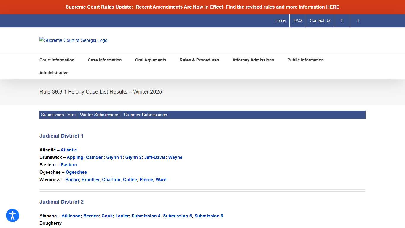 Rule 39.3.1 Felony Case List Results – Winter 2025 – Supreme Court of Georgia